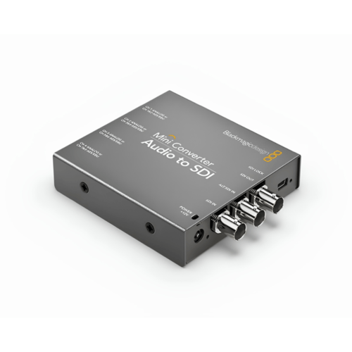 Convertisseur Blackmagic Mini Converter Audio to SDI gris métallique.
