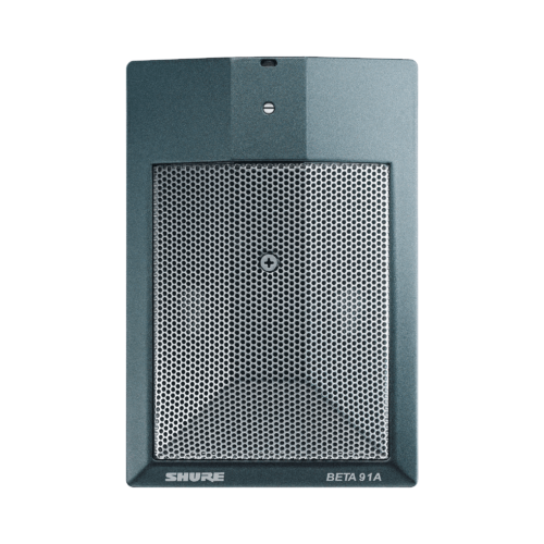 Microphone de surface Shure Beta 91A vu de dessus sur fond blanc.