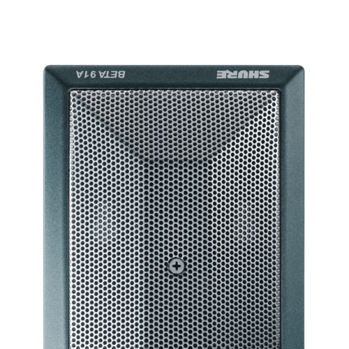 Microphone de surface Shure Beta 91A vu de dessus sur fond blanc.